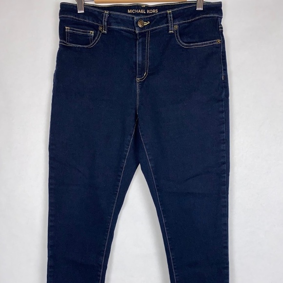 Michael Kors High Rise Stretch Skinny Cropped Denim Dark Blue Jeans - Picture 1 of 6